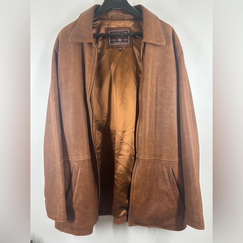 Andrew Marc Men’s Caramel Supple Leather‎ Warm Brown Buckle Zip Up Orange Large